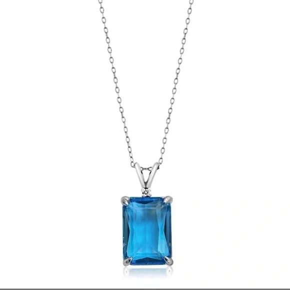 Natural Blue Topaz Clear White Topaz Pendant Necklace 925 Silver - Picture 4 of 4